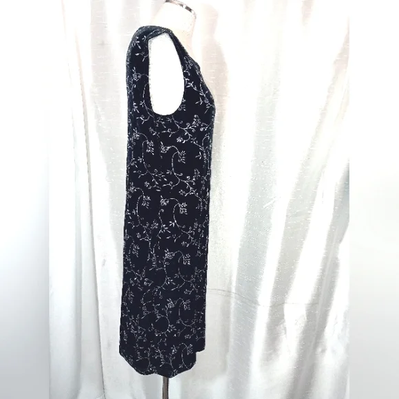 Vintage Sparkle Dress, Black Velour/Silver Sparkles, Sleeveless, Knee Length, M - Picture 3 of 11